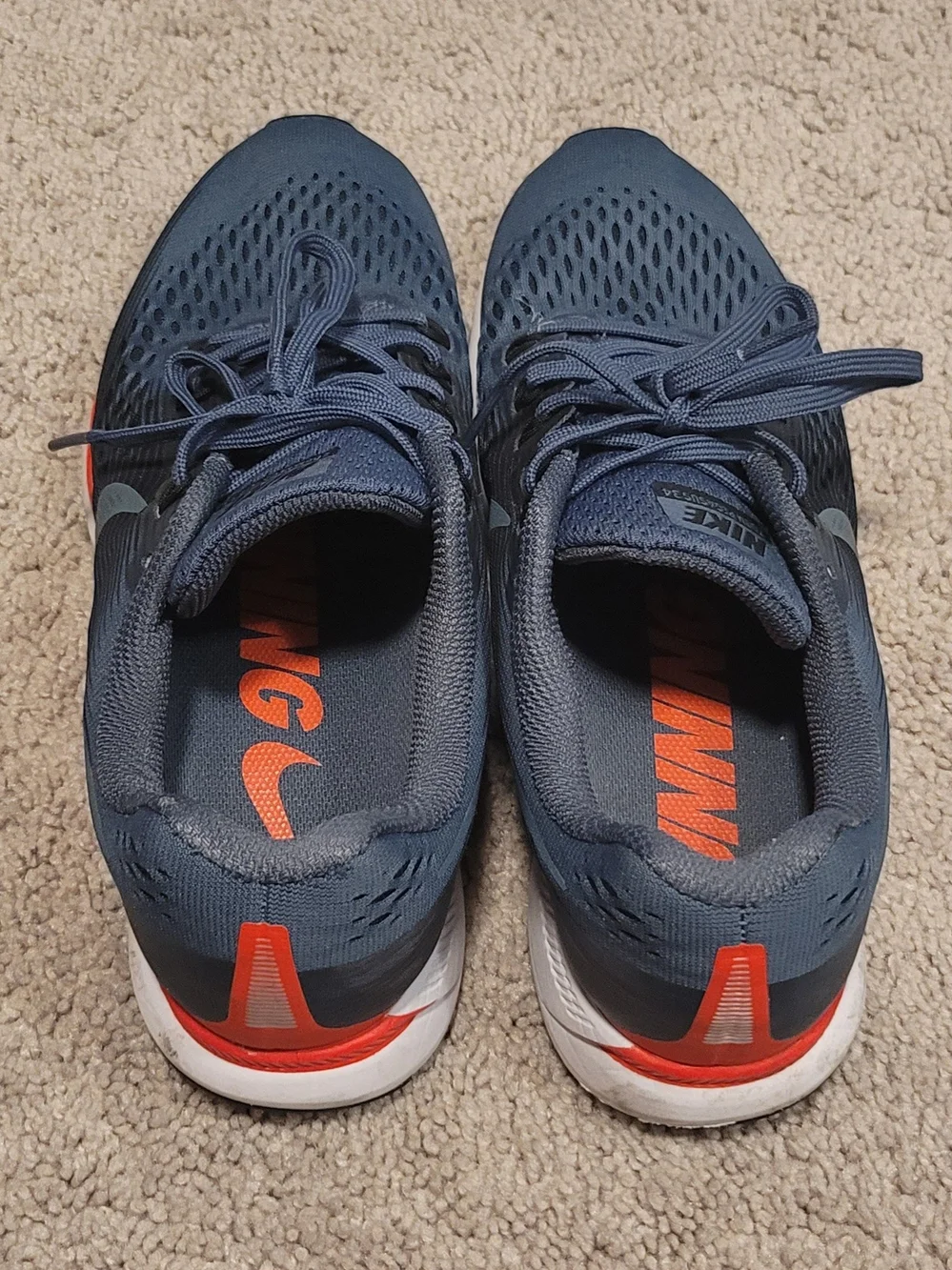 Nike Zoom Pegasus 34 Women's Running Shoes - Navy Blue with Orange Accent